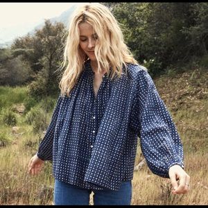 Doen The Jane Blouse in Navy Block Print